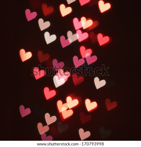 Hearts Bokeh in dark. Valentines Day Card