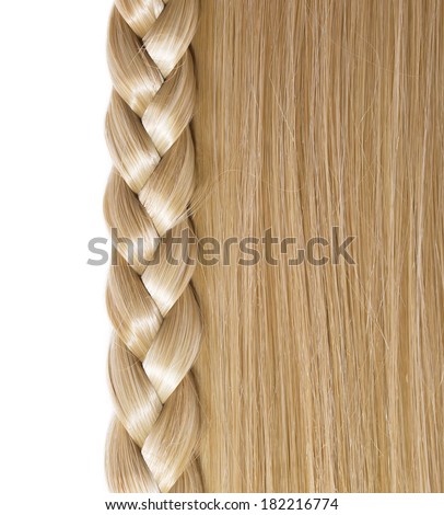 Blonde Straight Hair and Braid or Plait isolated on white. Hair Care. Hair Salon