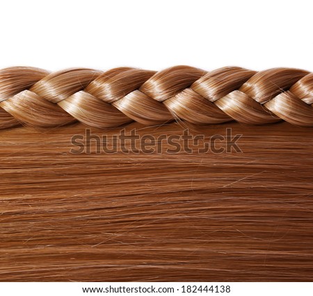 Brown Straight Hair and Braid or Plait isolated on white. Hair Care. Hair Salon