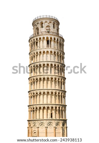 Leaning tower of Pisa, Italy. Isolated on white