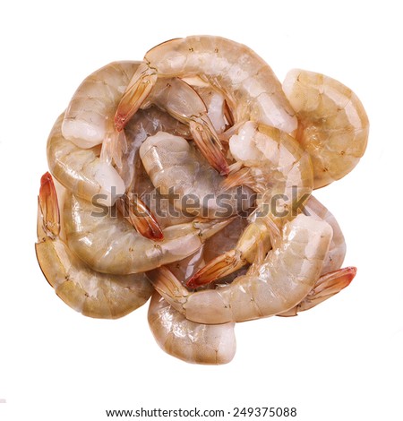 Pile of raw shrimps isolated on white background