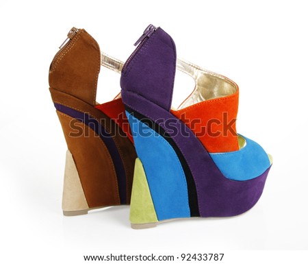 Trendy Multicolored Platform Wedges On A White Background Stock Photo