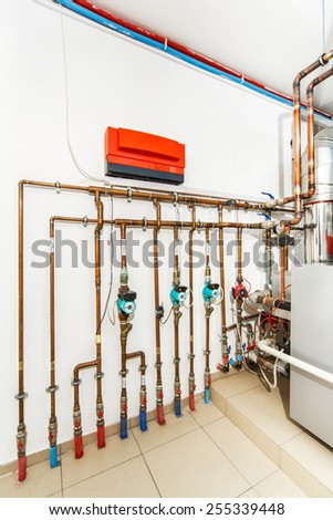 technological unit diesel boiler with copper pipes.