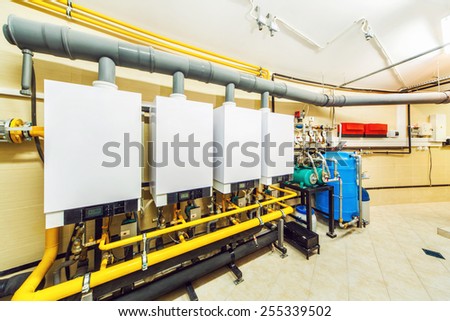 Interior boiler with four powerful of household gas boilers.