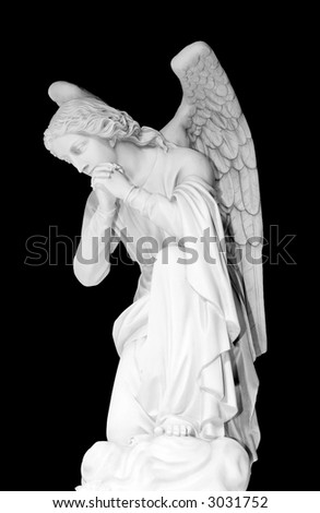 Marble Sculpture of the Arch Angel Gabriel Isolated on Black