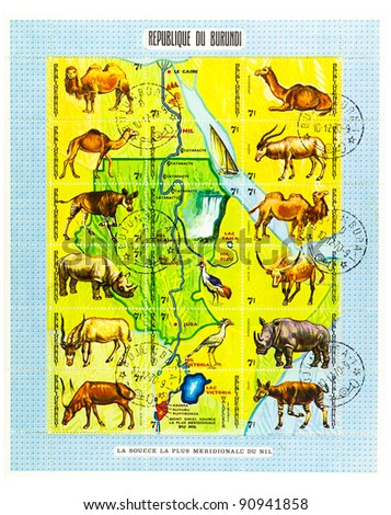 BURUNDI - CIRCA 1970: A Stamp printed in the Republic of Burundi shows image of Animals in Africa,big set,  circa 1970
