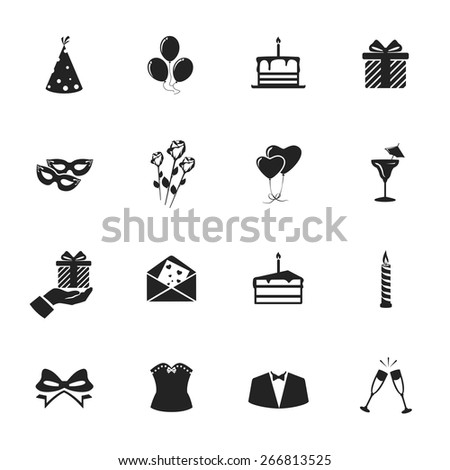holiday birthday party icons set. template elements for web and mobile applications