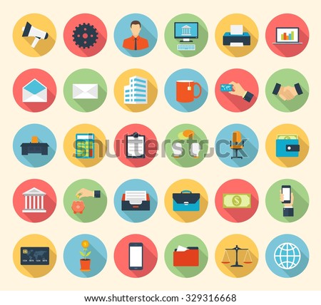 Colorful business, money, finance, banking and office flat design icons set. template elements for web and mobile applications
