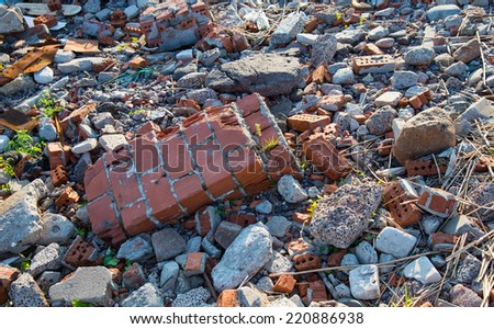 pile of debris, broken pieces of brick