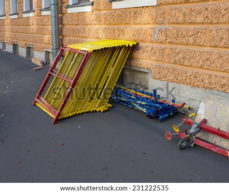 Pile of constrution scaffold and building support tools