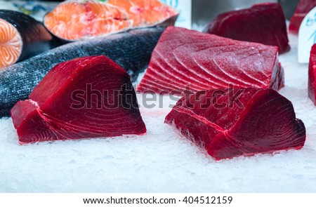 fresh tuna filet on display