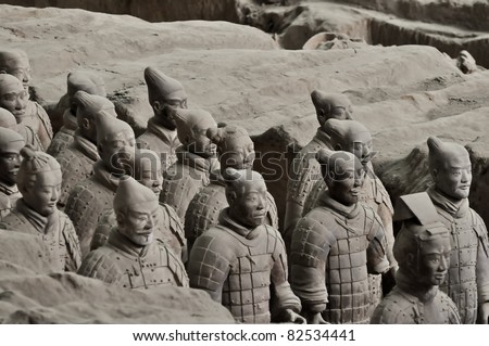an array of chinese terracotta warriors from xi\'an tomb