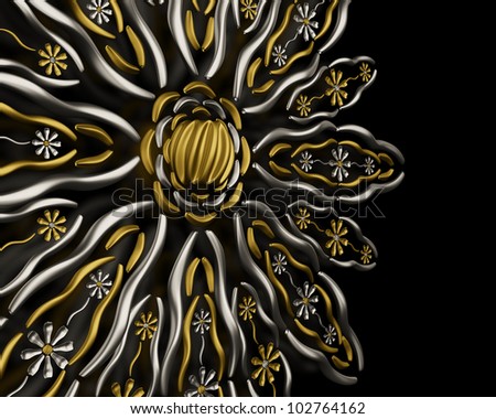 Silver and gold jewelry ornament background. Artistic floral wallpaper