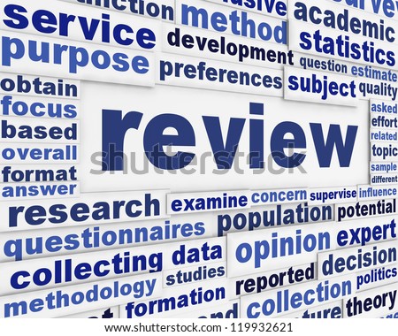 Review creative word clouds background. Data review scientific poster design