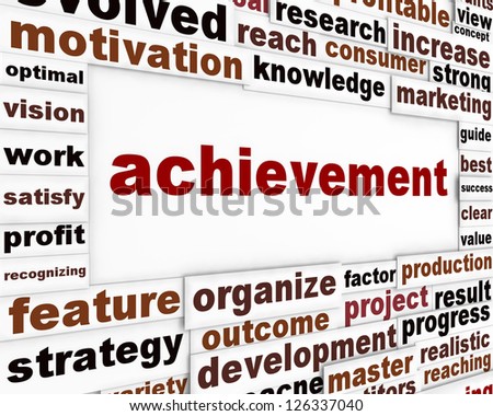 Achievement conceptual poster design. Management strategy creative words background