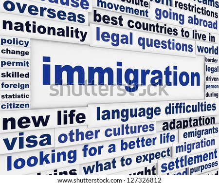 Immigration creative words conceptual message background. Looking for a better life international migration concept