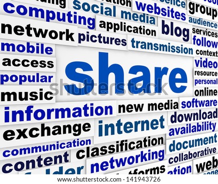 Share new media concept. Social media word clouds background design