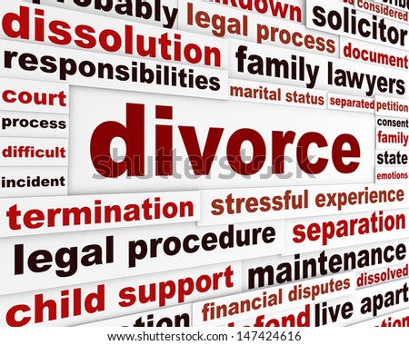 Divorce legal words poster design. Family separation creative concept