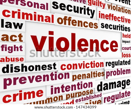 Violence criminal issue concept. Aggressive behavior word clouds background