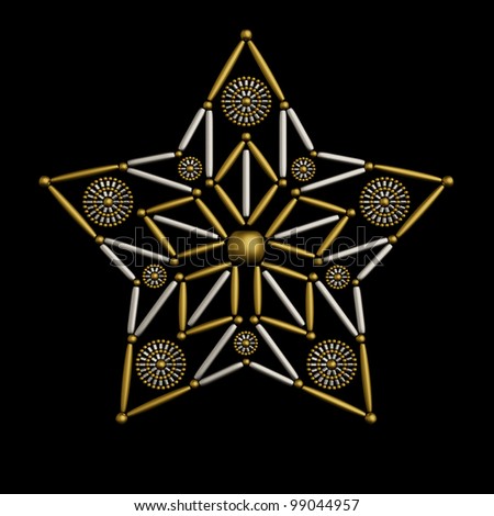 Star shape jewelry decoration design made from metallic seed beads isolated on black background