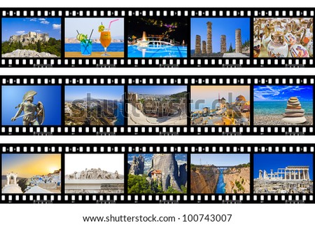 Frames of film - Greece nature and travel (my photos) isolated on white background