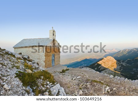 Old church in mountains at Biokovo, Croatia - religion background