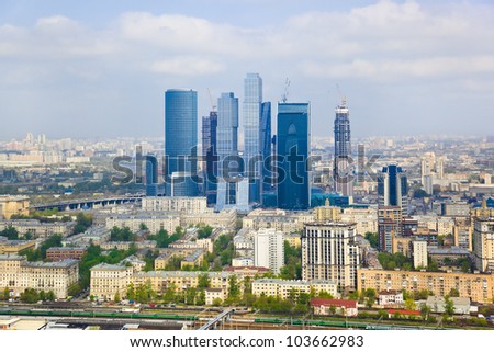 Modern skyscrapers at Moscow City, Russia - aerial view