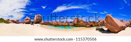 Panorama of tropical beach at Seychelles - nature background