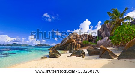 Panorama of beach Source d\'Argent at Seychelles - nature background