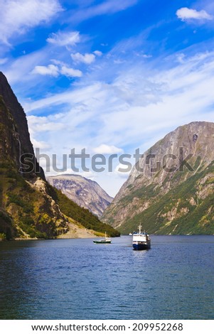 Fjord Sognefjord in Norway - nature and travel background