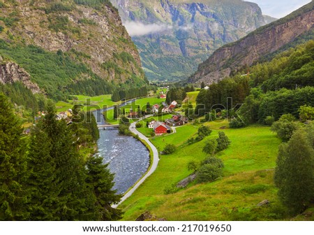 Village in Flam - Norway - nature and travel background