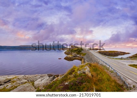 Fantastic bridge through fjord on the Atlantic road in Norway - travel background