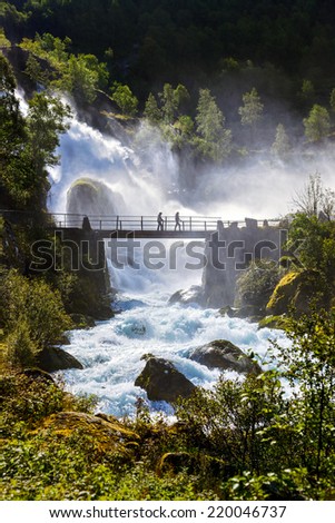 Waterfall near Briksdal glacier - Norway - nature and travel background