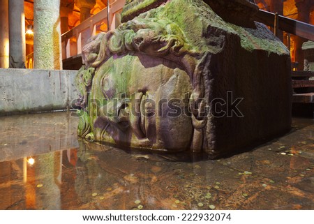 Medusa head at Underground water Basilica Cistern - Istanbul Turkey