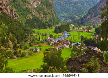 Village in Flam - Norway - nature and travel background