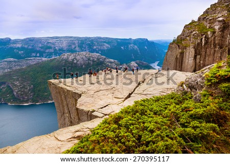 Preachers Pulpit Rock in fjord Lysefjord - Norway - nature and travel background