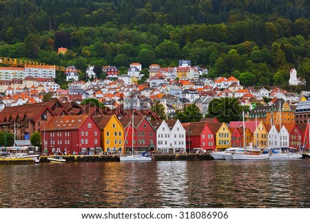 Famous Bryggen street in Bergen Norway - architecture background