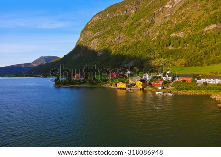 Town Sogndal and fjord in Norway - nature and travel background