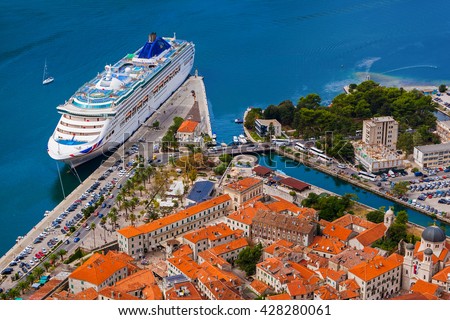 Cruise liner in Kotor Port - Montenegro - travel background