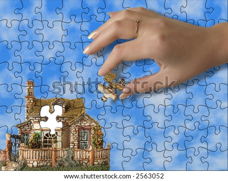 Build the house - hand bring piece of house (puzzle)