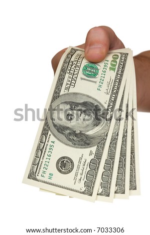 Money in hand, isolated on white background