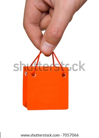 Hand with mini bag isolated on white background Hand with mini bag isolated on white background