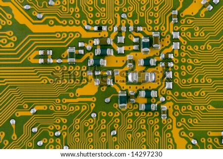 Macro of computer board looks like a city map, abstract technology background