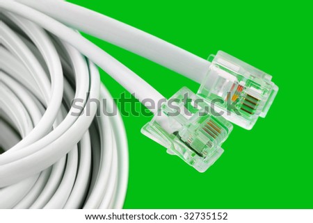 Macro of telephone cable on green background