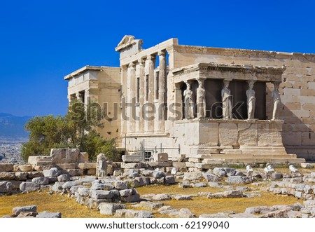Erechtheum temple in Acropolis at Athens, Greece - travel background