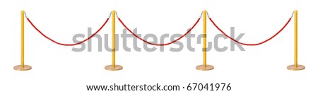 Golden velvet rope barrier isolated on white background