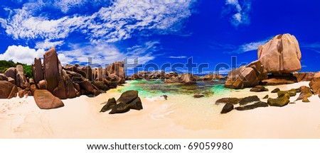 Panorama of tropical beach at Seychelles - nature background