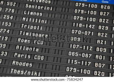 Flight information board in airport terminal - travel background