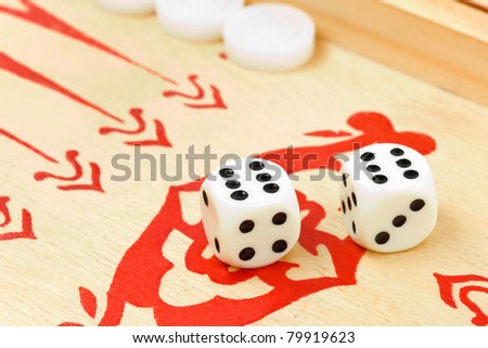 Macro of retro backgammon game and dices