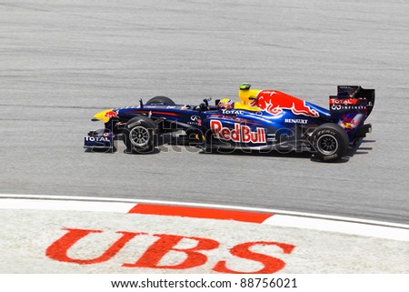 SEPANG, MALAYSIA - APRIL 8: Mark Webber (team Red Bull Racing) at first practice on Formula 1 GP, April 8 2011, Sepang, Malaysia